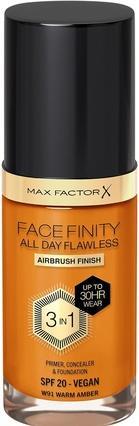 Max Factor Facefinity All Day Flawless 3 In 1 Foundation W91-Warm Amber 30ml (Nº W91 Warm Amber)