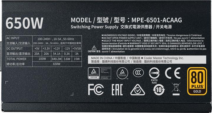 Immagine prodotto Cooler Master Unità di alimentazione MWE V2 (650 W)