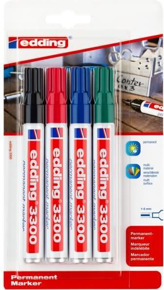 Image du produit Edding Marqueur permanent 3300 (Vert, Bleu, Noir, Rouge, 5 mm, 4 x)