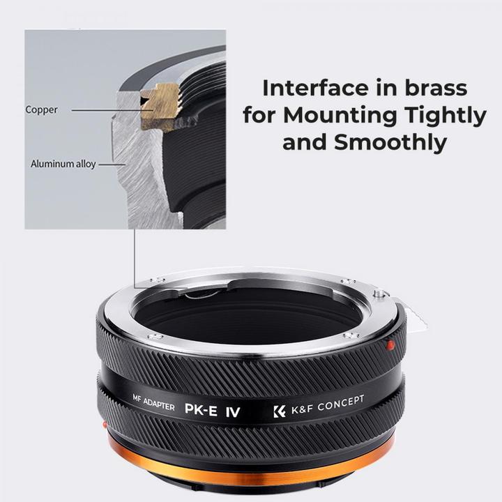 Actual product image K&F Concept High Precision lens adapter, matte paint, orange, PK-E IV PRO