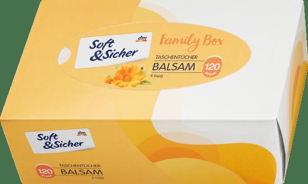 Produktbild dm Soft&Sicher Taschentücher Box Balsam 4-lagig