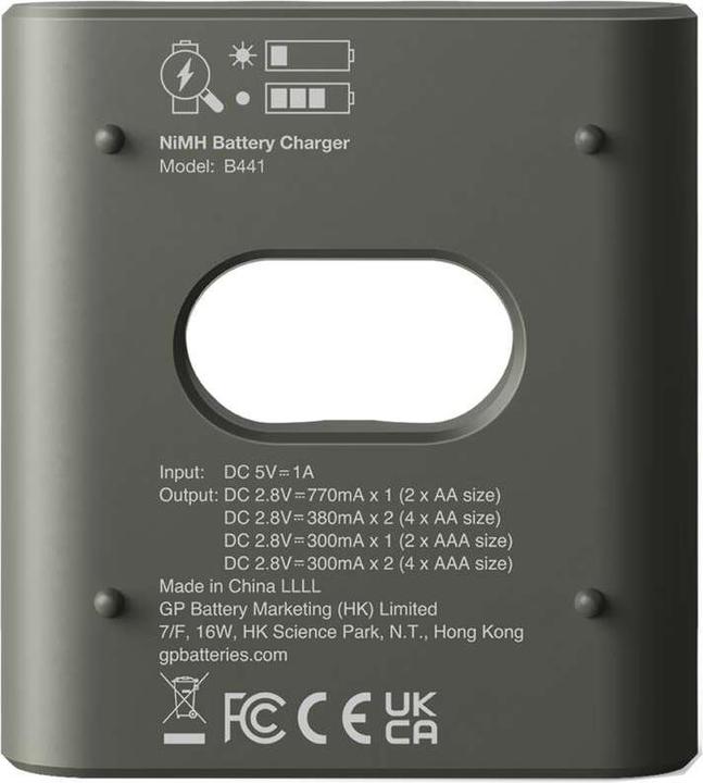 Productafbeelding GP Batteries GP ReCyko Alledaagse Batterijlader, B441 (USB), incl. 4 x AA 2100 mAh Batterijen (4 Pcs., AA, 2100 mAh, Oplaadbare batterijen + lader)