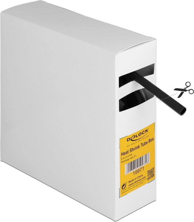 Image du produit Delock Gaine thermorétractable Box, avec adhésif interne, taux de rétrécissement 3:1, 5 m x 6,4 mm noir (1 x)