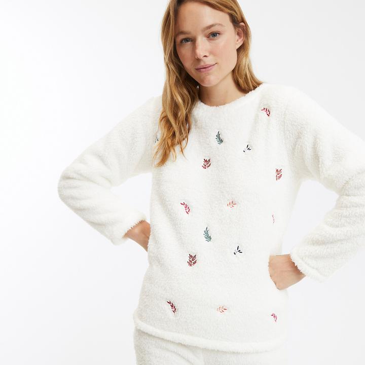 Produktbild La Redoute Collections Pyjama aus Fleece mit Blätterstickerei (42)