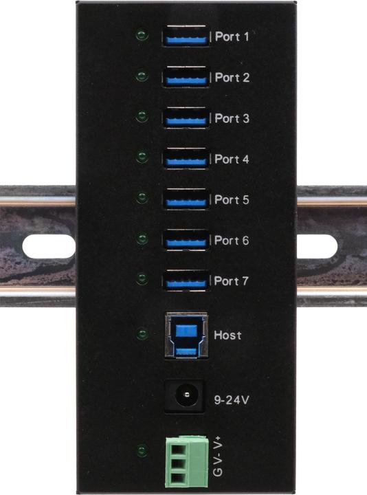 Actual product image Exsys 7 port USB 3.2 Gen 1 HUB metal housing, incl. USB 3.0 cable, din-rail and wall m (USB-B, 7 Ports)