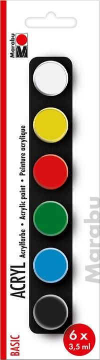 Marabu Acrylic paint set Basic 6 x 3.5 ml (Multicoloured, 3.50 ml)