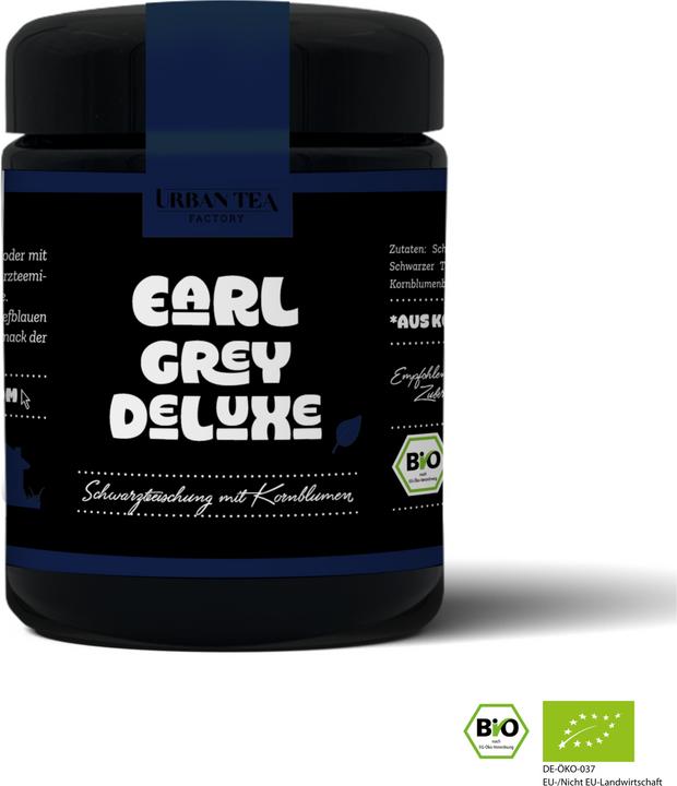 Actual product image Urban Tea Factory Earl Grey Deluxe - Black tea blend with cornflowers - organic glass (50 g)