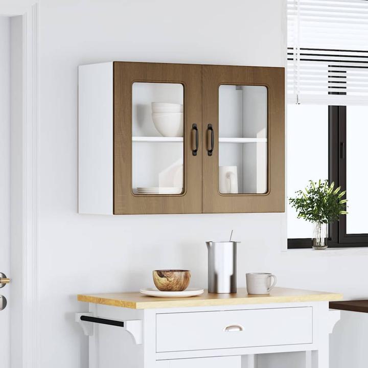 Produktbild VidaXL Küchen-Hängeschrank mit Glastür Kalmar Braun Eichen-Optik (80 x 31 x 60 cm)