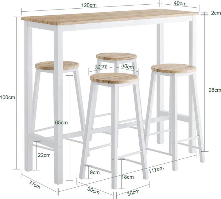Produktbild SoBuy 5-teilig Bartisch mit 4 Stühlen (120 x 40 x 100 cm)