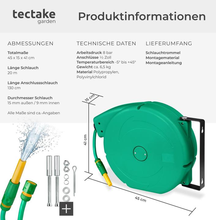 Image du produit tectake Enrouleur de Tuyau de Jardin (20 m)