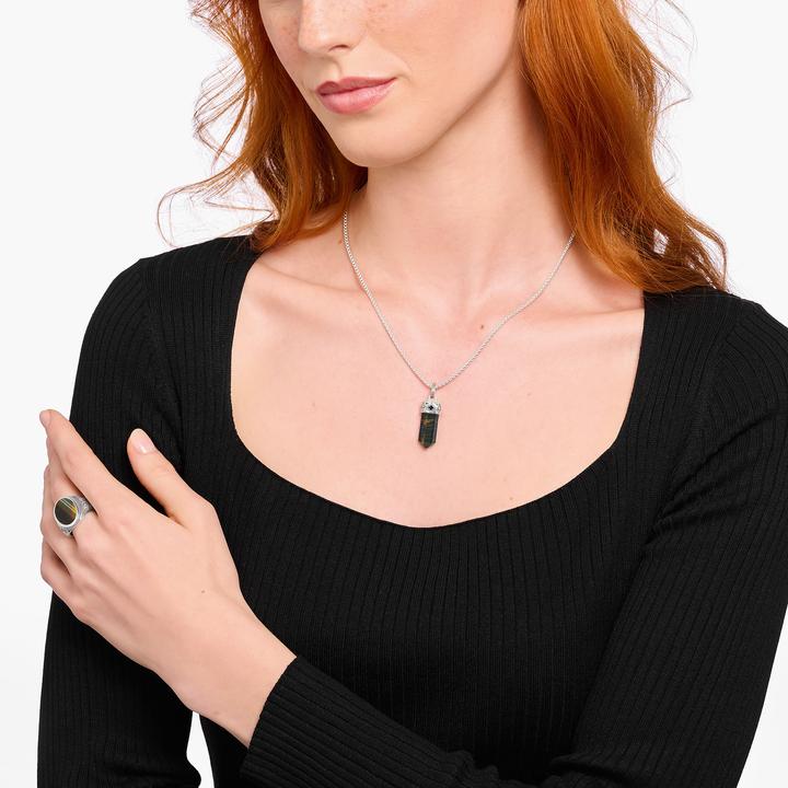 Immagine prodotto Thomas Sabo Ciondolo occhio di tigre blu-oro in forma di cristallo, argento annerito (Annerito, Argento 925)