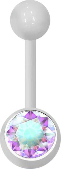 Star Piercing Banane weiss mit Kugel und Kugel Kristall multicolor (Acryl, ohne Messing)