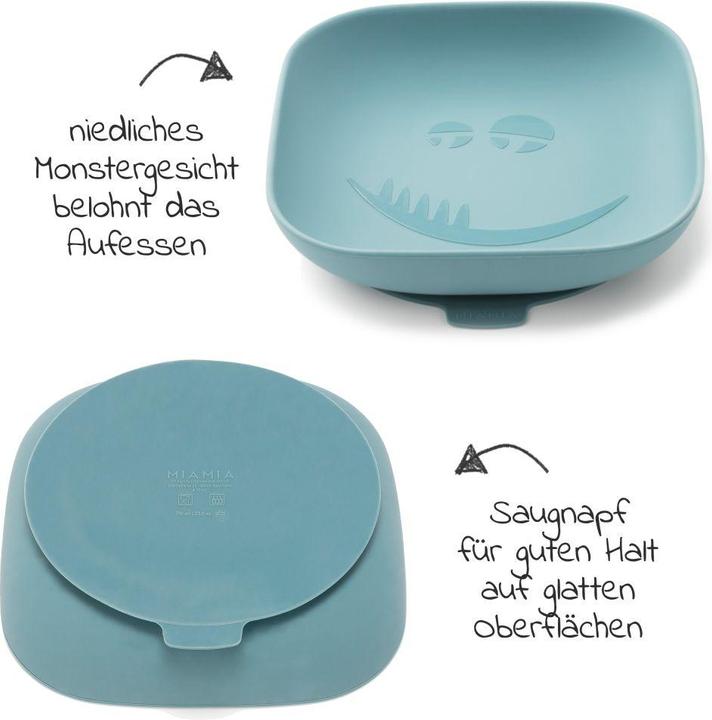 Produktbild MiaMia Kinderteller & Breischalen Silikon-Teller mit Saugnapf - Monster - Petrol