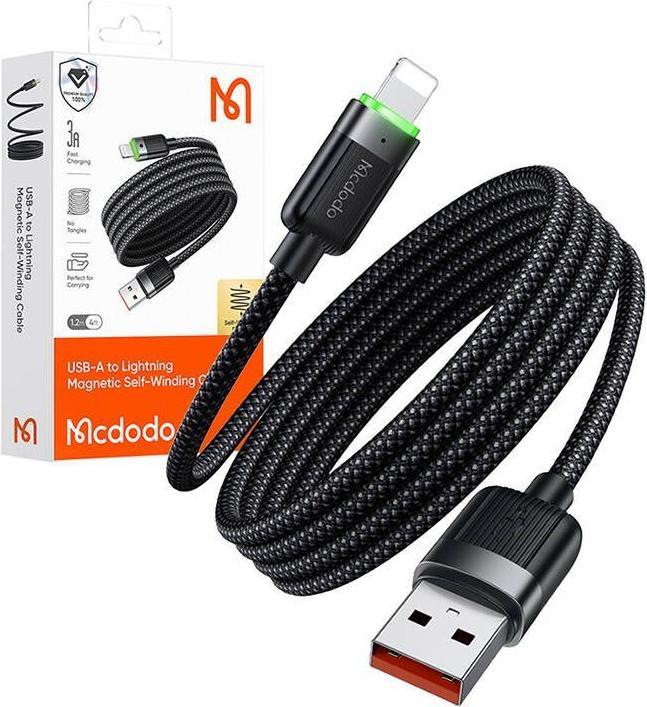 Actual product image Mcdodo CA-6000 USB-C to Lightning cable, 3A, self-winding (1.20 m, USB 3.0)