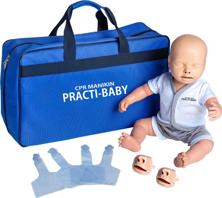 Pulox Reanimationspuppe Trainingspuppe Practi-Baby mit Gesichtsmaske, 4 Luftbeuteln und Tragetasche