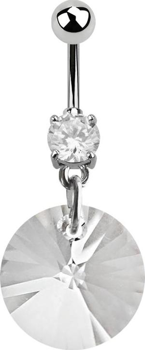 Produktbild Star Piercing Banane silber mit Anhänger Swarovski Kristall rund gross (ohne Messing, Chirurgenstahl 316L)