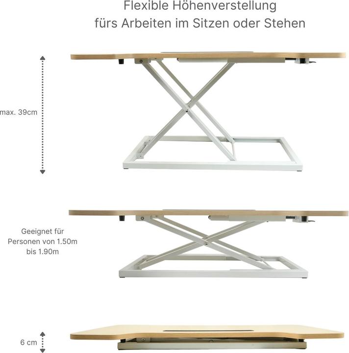 Immagine prodotto Hermex Notebook Schreibtisch pneumatischer Aufsatz Hubtisch Office Desk Bürotisch Arbeitstisch (80 x 50 x 39 cm)
