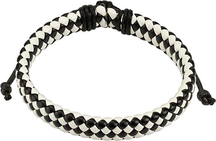 Star Piercing Lederarmband Karo schwarz und weiss (25 cm, Leder, ohne Messing)