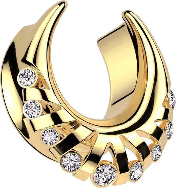 Produktbild Star Piercing Sattel vergoldet Strahlen mit Kristallen silber (Chirurgenstahl 316L)