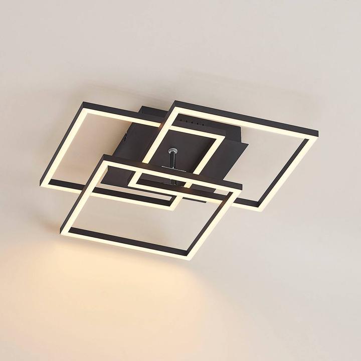 Produktbild Lindby Qiana LED-Deckenlampe CCT, eckig, schwarz (1600 lm)