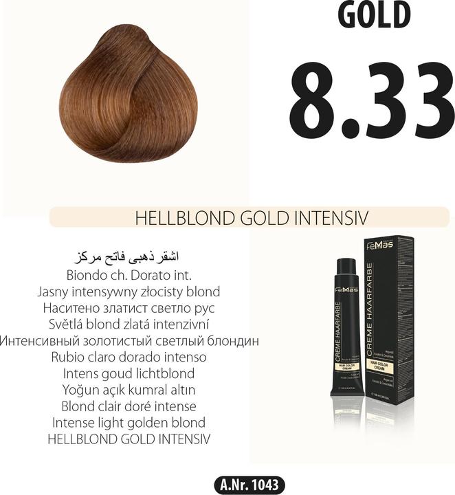 Immagine prodotto FemMas (8.33) Colore per capelli biondo chiaro oro 100ml (8,33 Biondo chiaro oro)