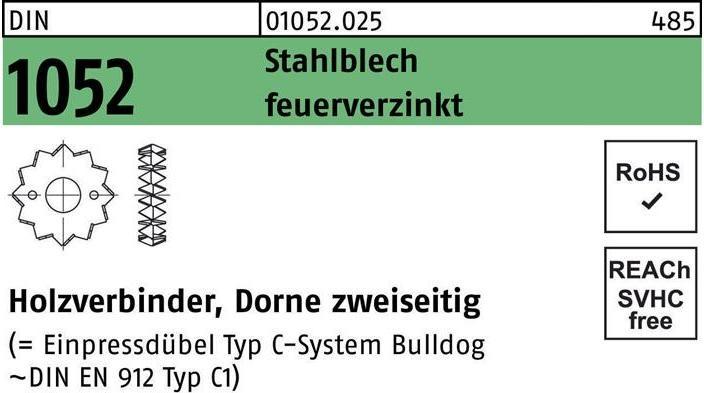 Produktbild Holzverbinder DIN 1052 zweiseitig 48 M 12-M 16 Stahlblech feuerverzinkt feuerverzinkt (Rundholzverbinder, 200 Stk.)