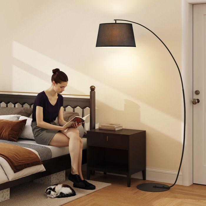 Immagine prodotto Swisshandel24 Stehlampe Wohnzimmer Stehleuchte mit Lampenschirm aus Stoff, Fussschalter (E27)