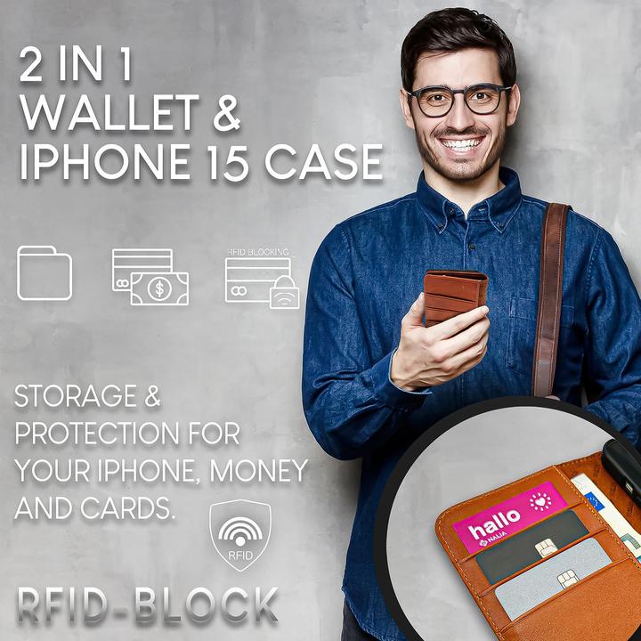 Actual product image Nalia Genuine leather flip case cover with magnetic fastener (Apple iPhone 15)