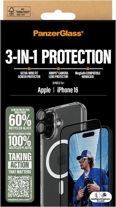 Produktbild PanzerGlass Bundle Ultra Wide FIt Glass + Case + Lens (1 Stück, Apple iPhone 16)