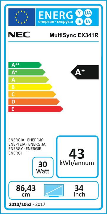 Energie-Label NEC MultiSync EX341R (3440 x 1440 Pixel, 34")