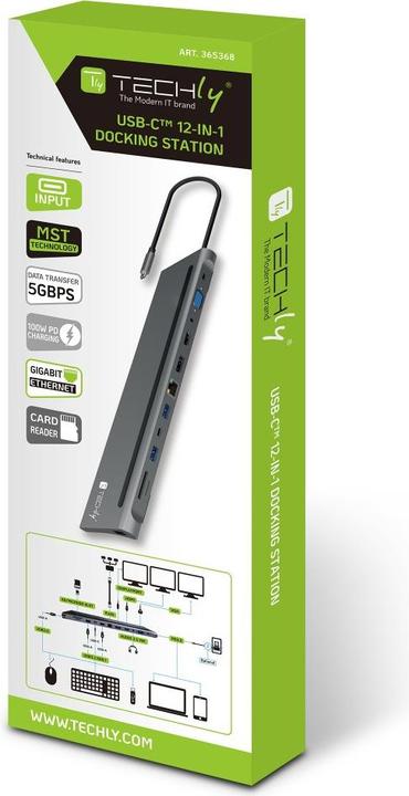 Productafbeelding Techly Docking Station USB-C-12-in-1 (USB-C, 1 Havens)