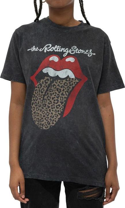 The Rolling Stones Unisex Adult Leopard Tongue Acid Wash T-Shirt