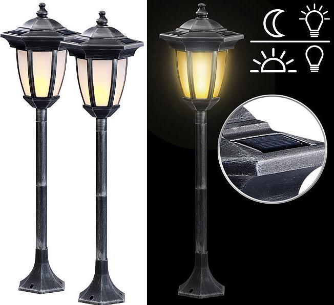 Actual product image Lunartec Set of 2 solar LED stand lantern with flame effect (IP44)