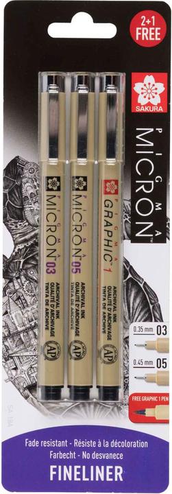 Immagine prodotto Sakura Pigma Micron Set Nero 01, 05 e matita grafica libera (Nero, 3 x)