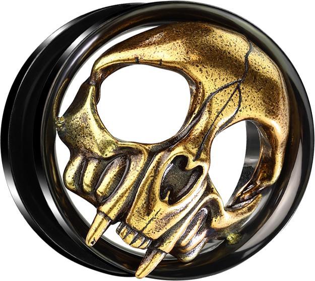 Produktbild Star Piercing Flesh Tunnel schwarz mit goldenem Totenkopf (Chirurgenstahl 316L, ohne Messing)