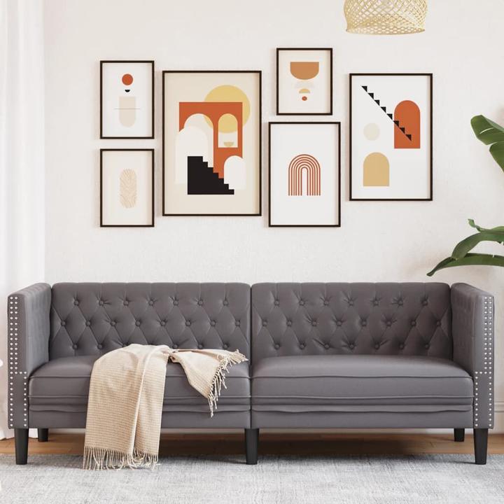 Produktbild VidaXL Chesterfield Sofa 3-Sitzer Couch Sessel Polstersofa Grau Kunstleder (Chesterfield)