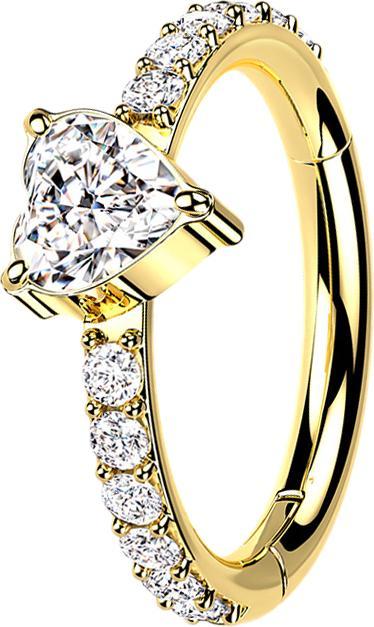 Star Piercing Micro Segmentring klappbar vergoldet seitlich Kristalle und Kristallherz silber (ohne Messing, Titan G23)
