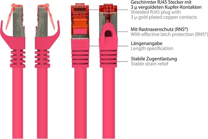 Actual product image Varia SO-36800 - Patchcable Cat.6a, S/FTP, 7,5m, magenta (S/FTP, CAT6, 7.50 m)