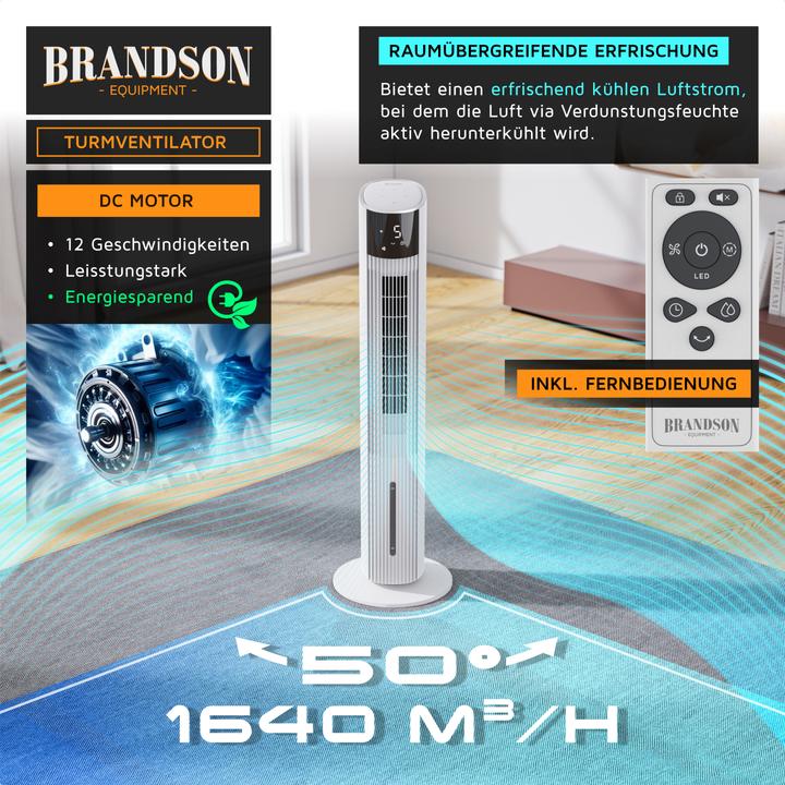 Actual product image Brandson Mobiler Luftkühler mit Wasserkühlung, Klimagerät, 60W, WIFI, Turmventilator, Verdunstungskühler
