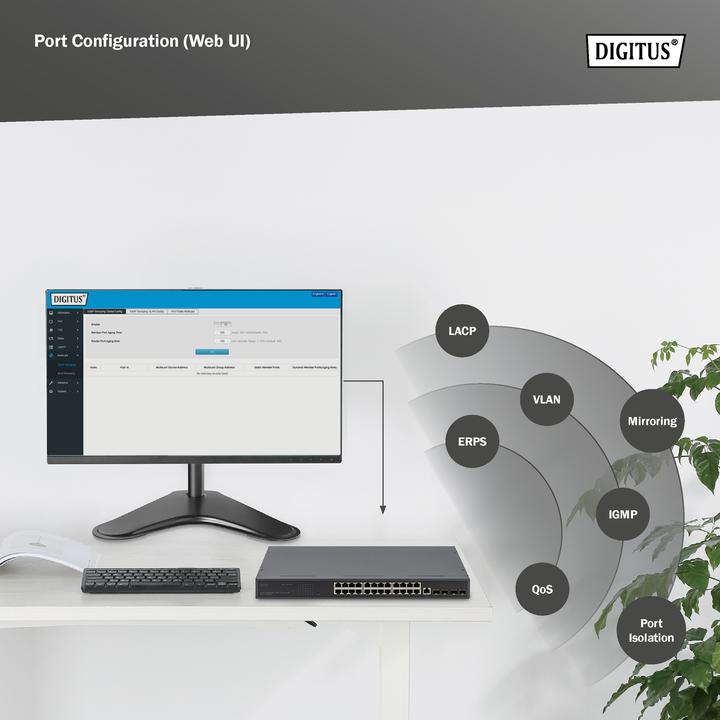 Produktbild Digitus 24 Port 10/100/1000 + 4SFP+ UPLINK Switch, 19", L2+ Features (24 Ports)