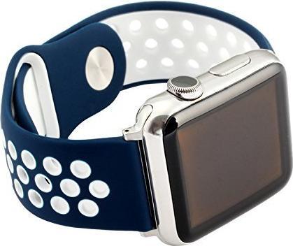 Image du produit Hermex Apple Watch 44mm / 42mm S / M silicone Bracelet Sport Soft BLEU BLANC (42 mm, 44 mm, Silicone, M)