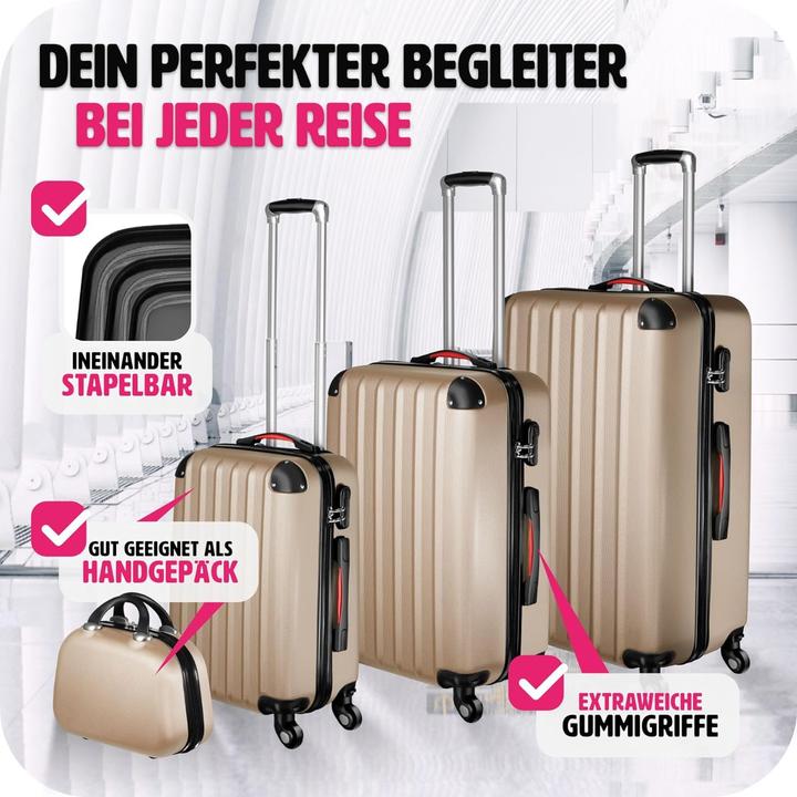 Immagine prodotto tectake 800763 Set di valigie 4 pezzi, champagne | No. 403411 (90 l, M (50 - 90l), L (90 - 115l), XL (da 115l))