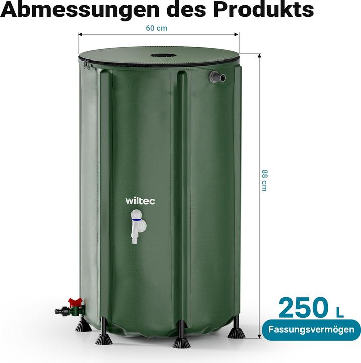 Actual product image Wiltec Foldable rainwater barrel 250 litre rainwater barrel water tank rain barrel water barrel (250 l)