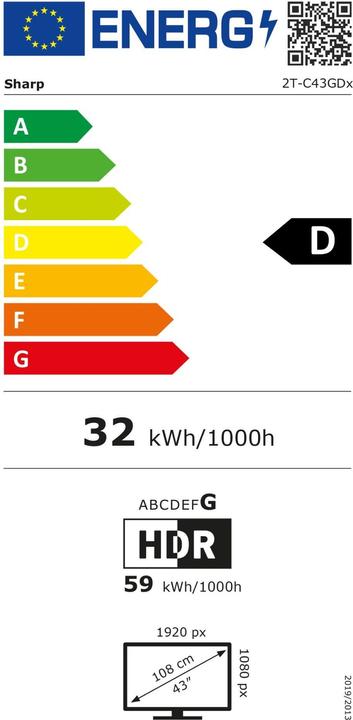 Label énergétique Sharp 43GD2225E 43" FHD Roku Smart TV noir (43", LCD, Full HD)