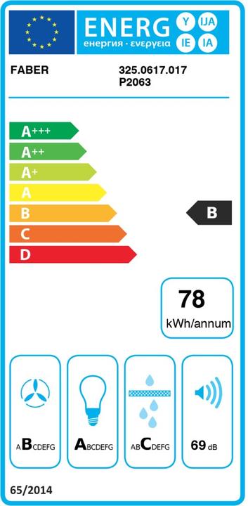 Energy Label Hood, STILO GLASS SMART A60 (Wall hood)
