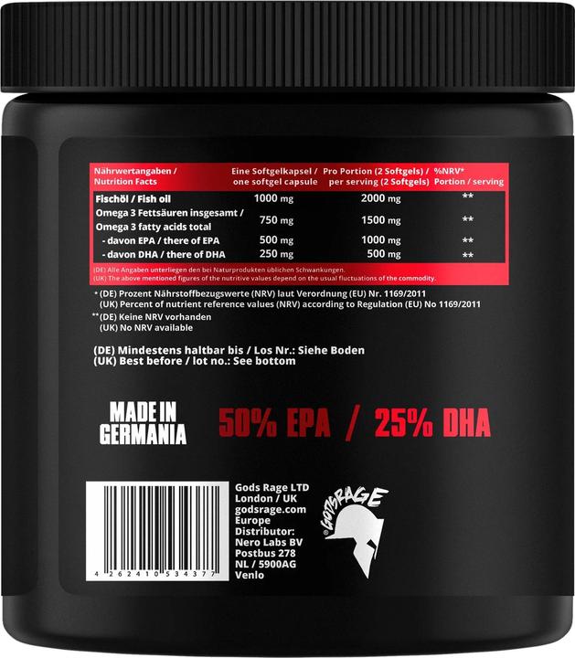 Actual product image Gods Rage Omega 3 Triglycerides 200 Capsules (300 Piece, Capsules)