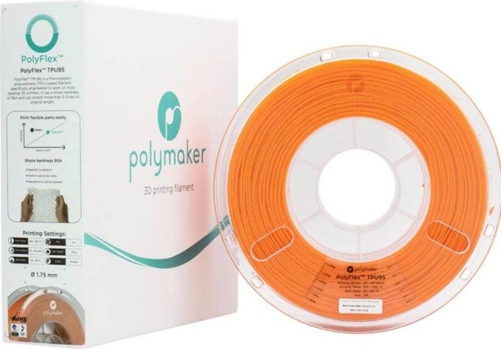 Image du produit Polymaker PD01006 Filament PolyFlex TPU-95A TPU flexible 1.75 mm 750 g Orange 1 (TPU, 1.75 mm, 750 g, Orange)