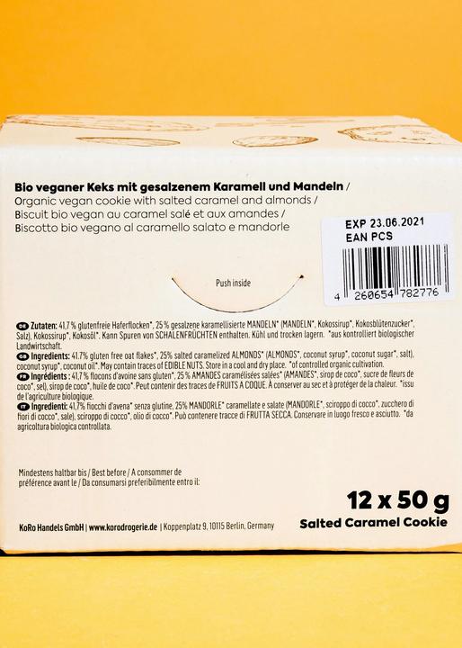 Nutritional values and ingredients KoRo Organic biscuit with salted caramel and almonds (1 pcs., 600 g)