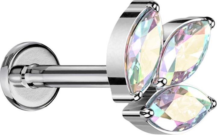 Produktbild Star Piercing Micro Labret Innengewinde silber drei Ovalen Kristalle multicolor (ohne Messing, Titan G23)