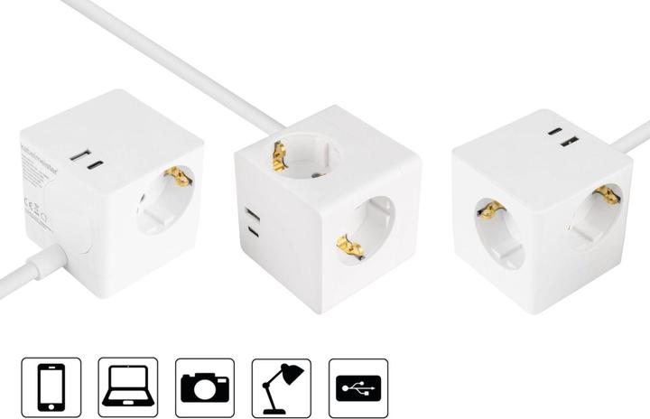 Produktbild Kabelmeister Steckdosenwürfel 3-fach USB-C USB-A, weiss, 3m (3 x, USB-A, USB-C, 3 m)